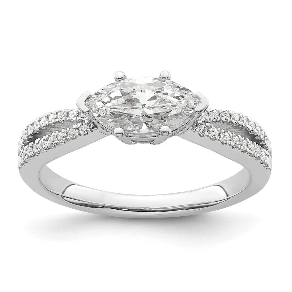 14K White Gold East West (Holds 3/4 Carat (9.2X5.00mm) Marquise Center) 1/8 Diamond Semi Mount Engagement Ring
