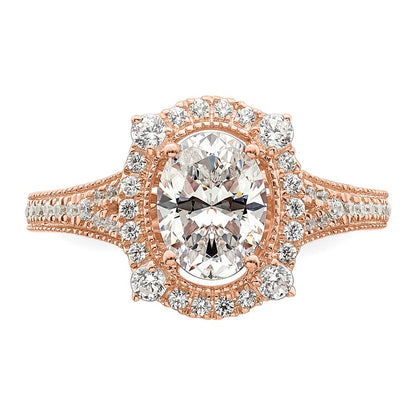 14k Rose Gold 3/8 Ct. Lab Grown Diamond VS/SI+ G+ 1 Ct. Center Oval Semi Mount Engagement Ring