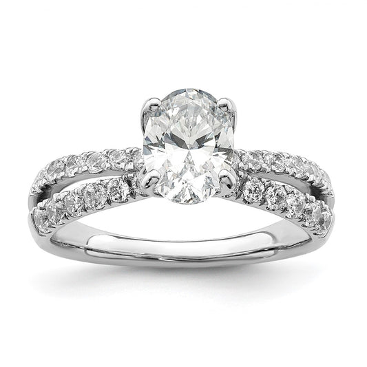 14k White Gold 5/8 Ct. Lab Grown Diamond VS/SI+ G+ 1 Ct. Center Oval Semi Mount Engagement Ring