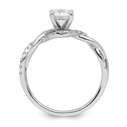 14K White Gold Twist (Holds 5/8 Carat (5.8mm) Round Center) 1/4 Diamond Semi Mount Engagement Ring