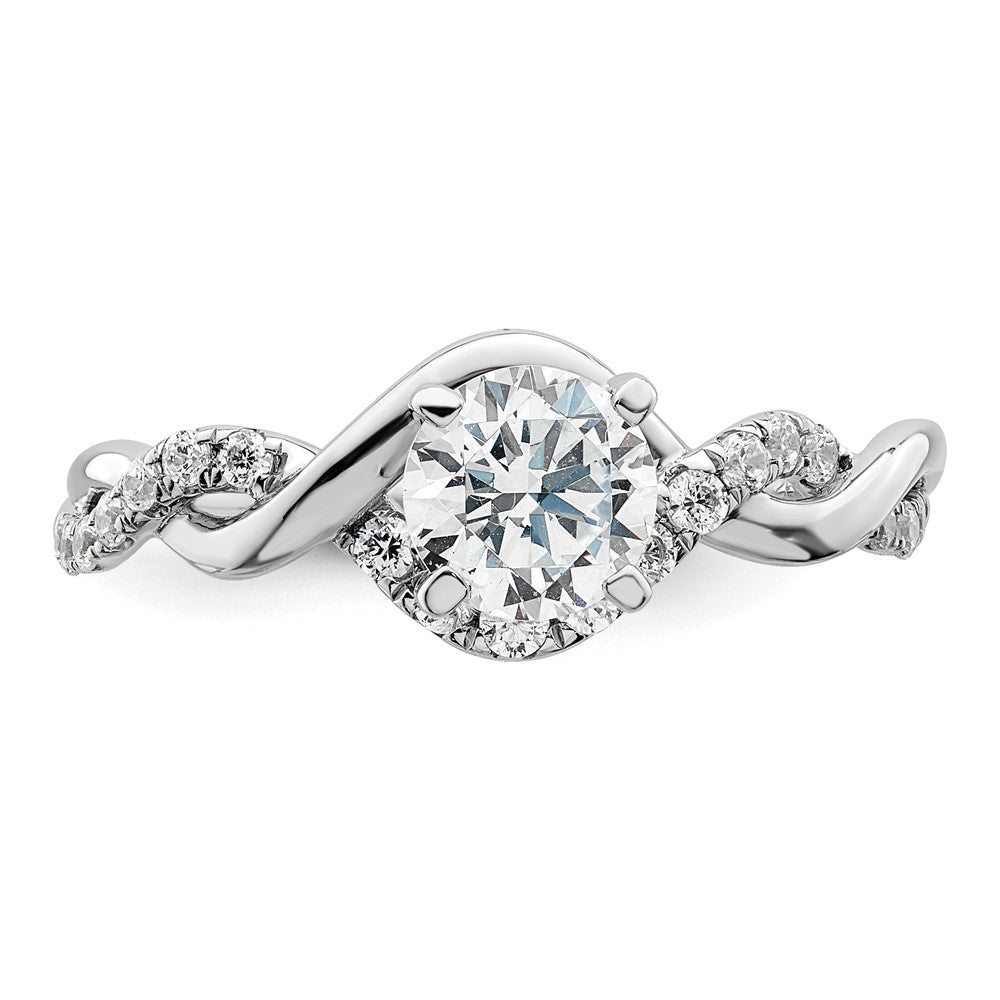 14K White Gold Twist (Holds 5/8 Carat (5.8mm) Round Center) 1/4 Diamond Semi Mount Engagement Ring