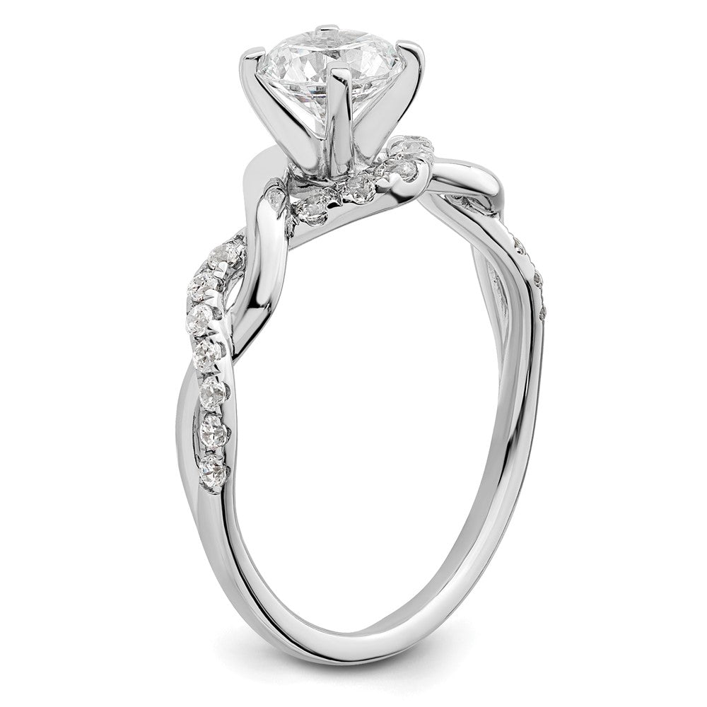14K White Gold Twist (Holds 5/8 Carat (5.8mm) Round Center) 1/4 Diamond Semi Mount Engagement Ring