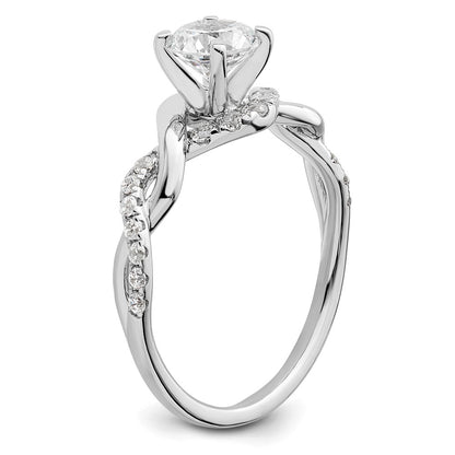 14K White Gold Twist (Holds 5/8 Carat (5.8mm) Round Center) 1/4 Diamond Semi Mount Engagement Ring