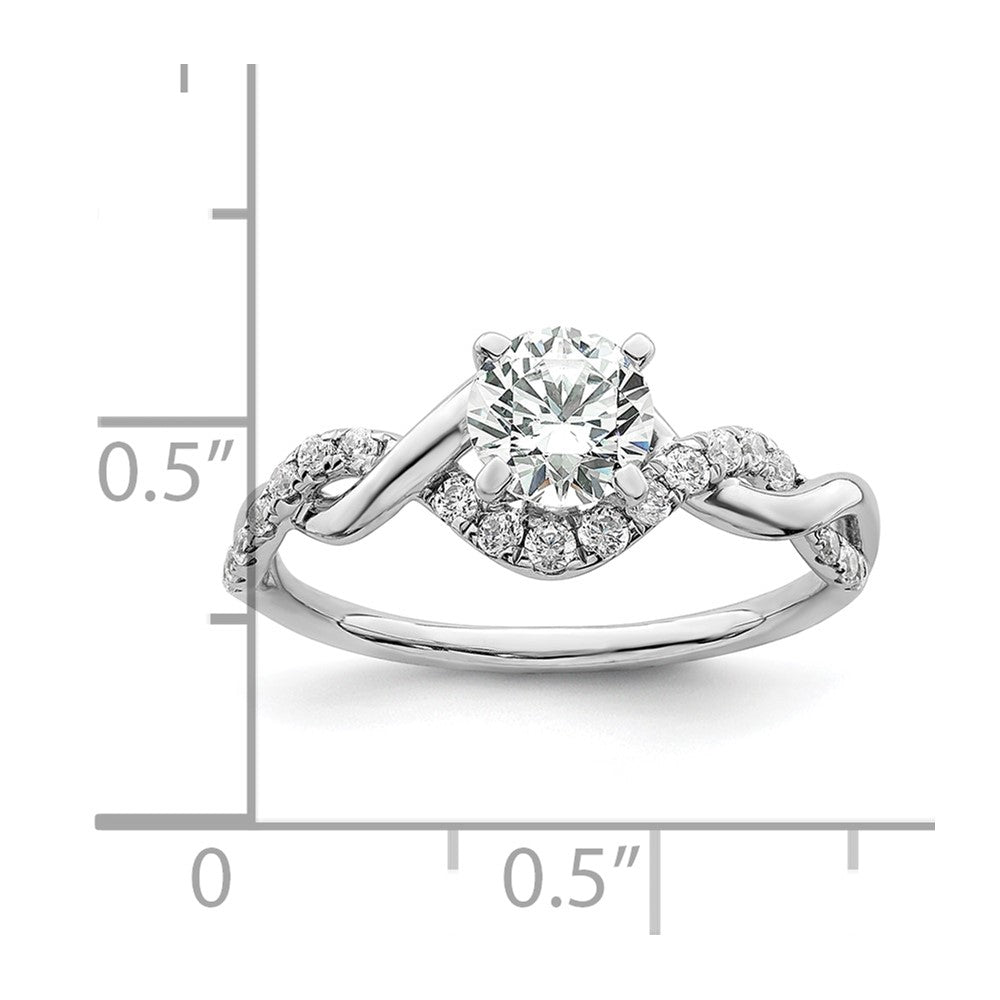14K White Gold Twist (Holds 5/8 Carat (5.8mm) Round Center) 1/4 Diamond Semi Mount Engagement Ring
