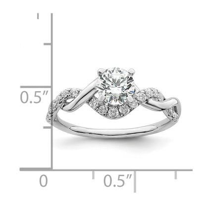 14K White Gold Twist (Holds 5/8 Carat (5.8mm) Round Center) 1/4 Diamond Semi Mount Engagement Ring