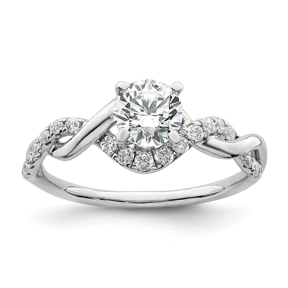 14K White Gold Twist (Holds 5/8 Carat (5.8mm) Round Center) 1/4 Diamond Semi Mount Engagement Ring