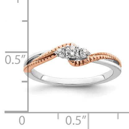 14K White/Rose Gold First Promise White And Rose 3 Stone 1/8 Carat Round Diamond Complete Promise/Engagement Ring