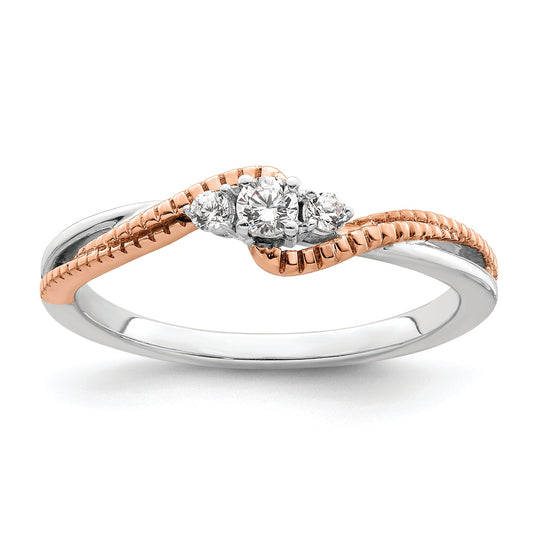 14K White/Rose Gold First Promise White And Rose 3 Stone 1/8 Carat Round Diamond Complete Promise/Engagement Ring