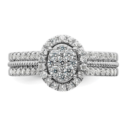 0.75ct. CZ Solid Real 14k White Complete Dia. Oval Halo Cluster Engagement Ring