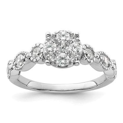 14k White Gold 3/4 Ct. Lab Grown Diamond VS/SI+ G+ Complete Cluster Engagement Ring
