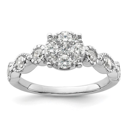 14k White Gold 3/4 Ct. Lab Grown Diamond VS/SI+ G+ Complete Cluster Engagement Ring