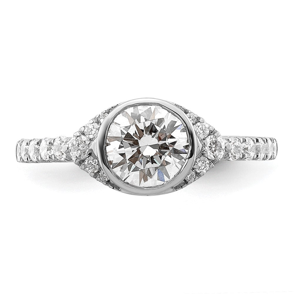 14K White Gold Halo (Holds 1 Carat (6.5mm) Round Center Bezel) 3/8 Diamond Semi Mount Engagement Ring