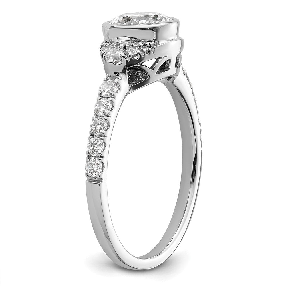 14K White Gold Halo (Holds 1 Carat (6.5mm) Round Center Bezel) 3/8 Diamond Semi Mount Engagement Ring