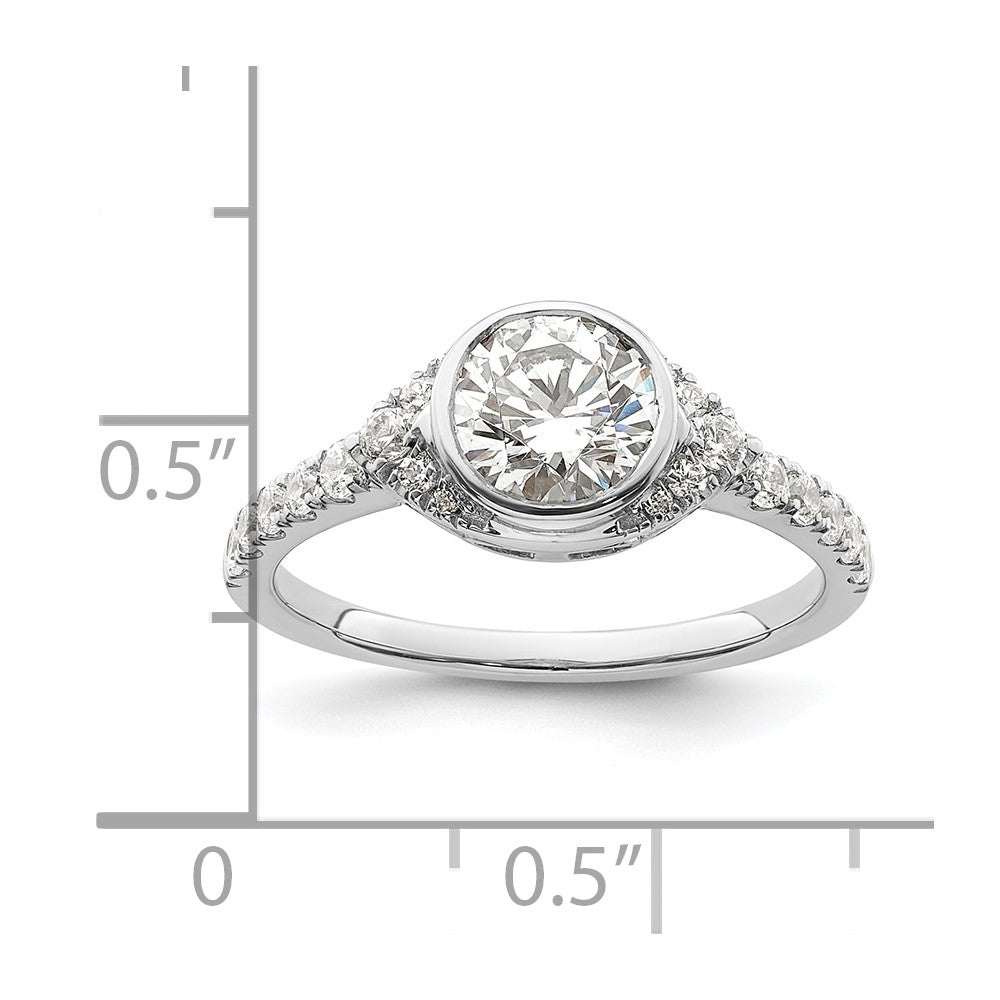 14K White Gold Halo (Holds 1 Carat (6.5mm) Round Center Bezel) 3/8 Diamond Semi Mount Engagement Ring