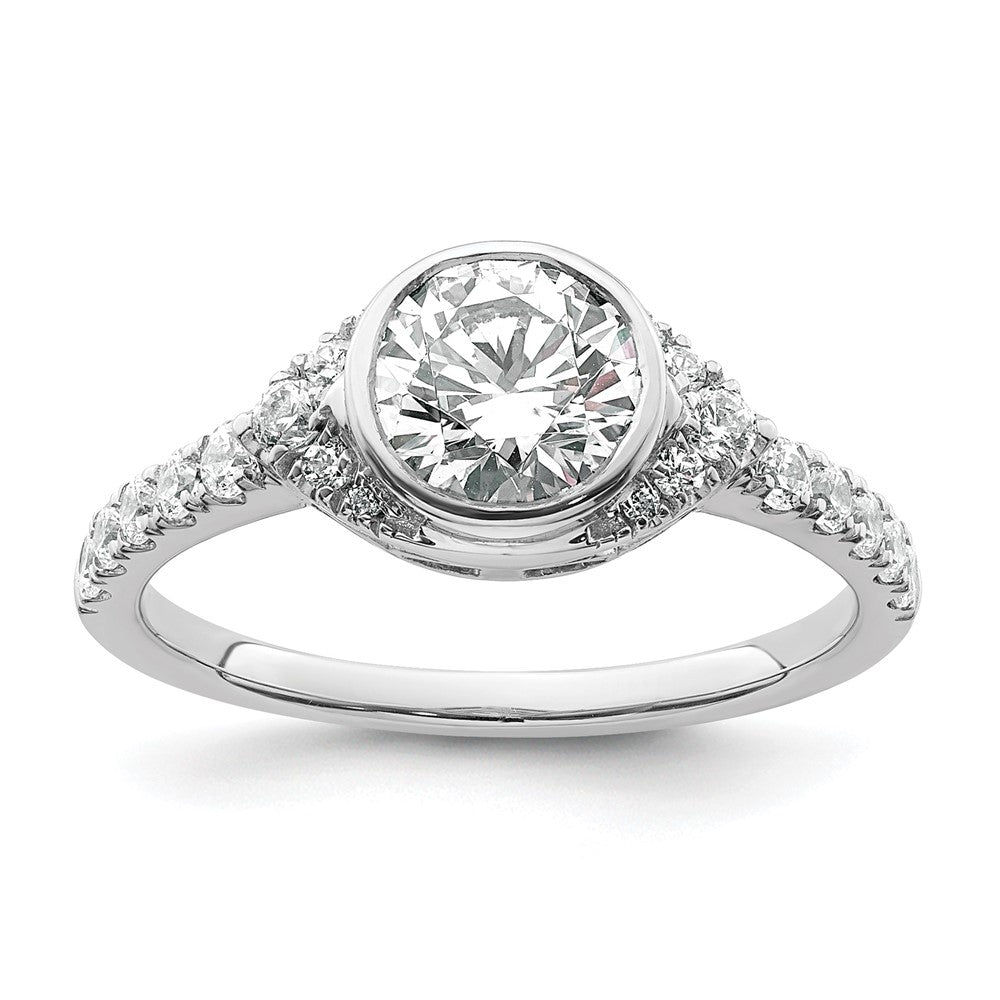 14K White Gold Halo (Holds 1 Carat (6.5mm) Round Center Bezel) 3/8 Diamond Semi Mount Engagement Ring