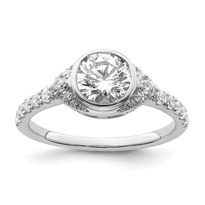 14K White Gold Halo (Holds 1 Carat (6.5mm) Round Center Bezel) 3/8 Diamond Semi Mount Engagement Ring