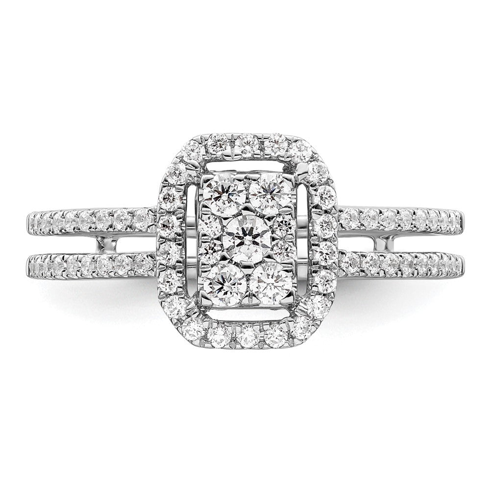 0.52ct. CZ Solid Real 14k White Complete Dia. Rectangle Halo Cluster Engagement Ring
