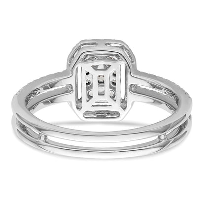0.52ct. CZ Solid Real 14k White Complete Dia. Rectangle Halo Cluster Engagement Ring
