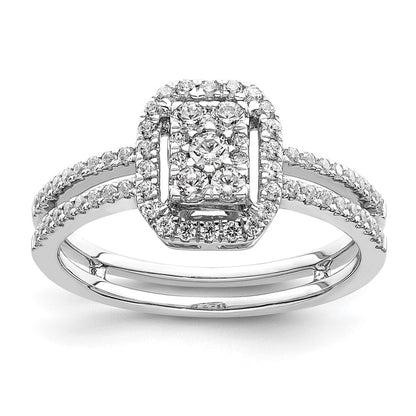 0.52ct. CZ Solid Real 14k White Complete Dia. Rectangle Halo Cluster Engagement Ring