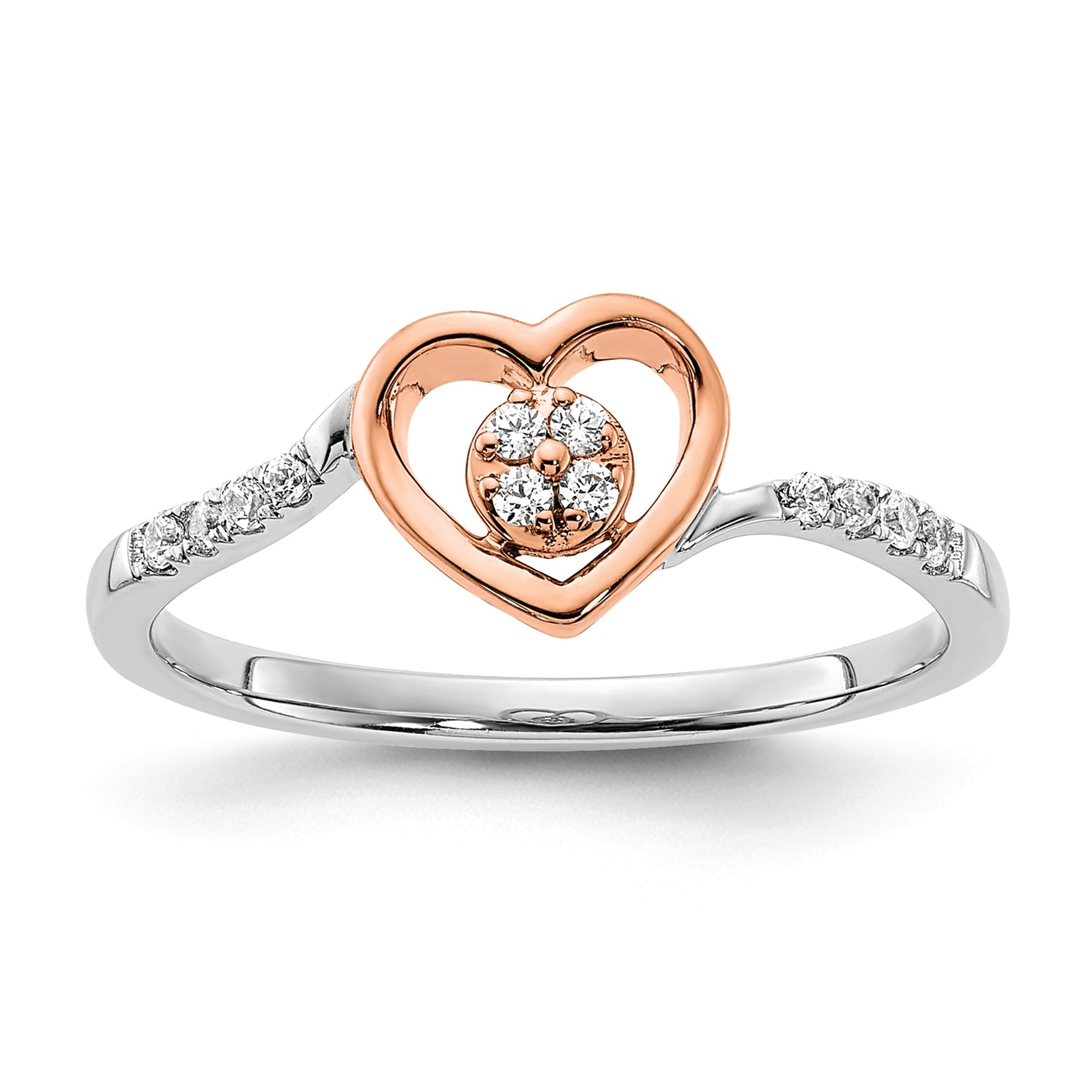 14K White/Rose Gold First Promise White And Rose Heart Cluster 1/10 Carat Diamond Complete Promise/Engagement Ring