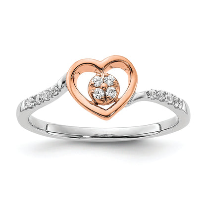 14K White/Rose Gold First Promise White And Rose Heart Cluster 1/10 Carat Diamond Complete Promise/Engagement Ring