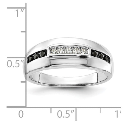 14K White Gold 1/4 Carat And Black Diamond Complete Men'S Ring