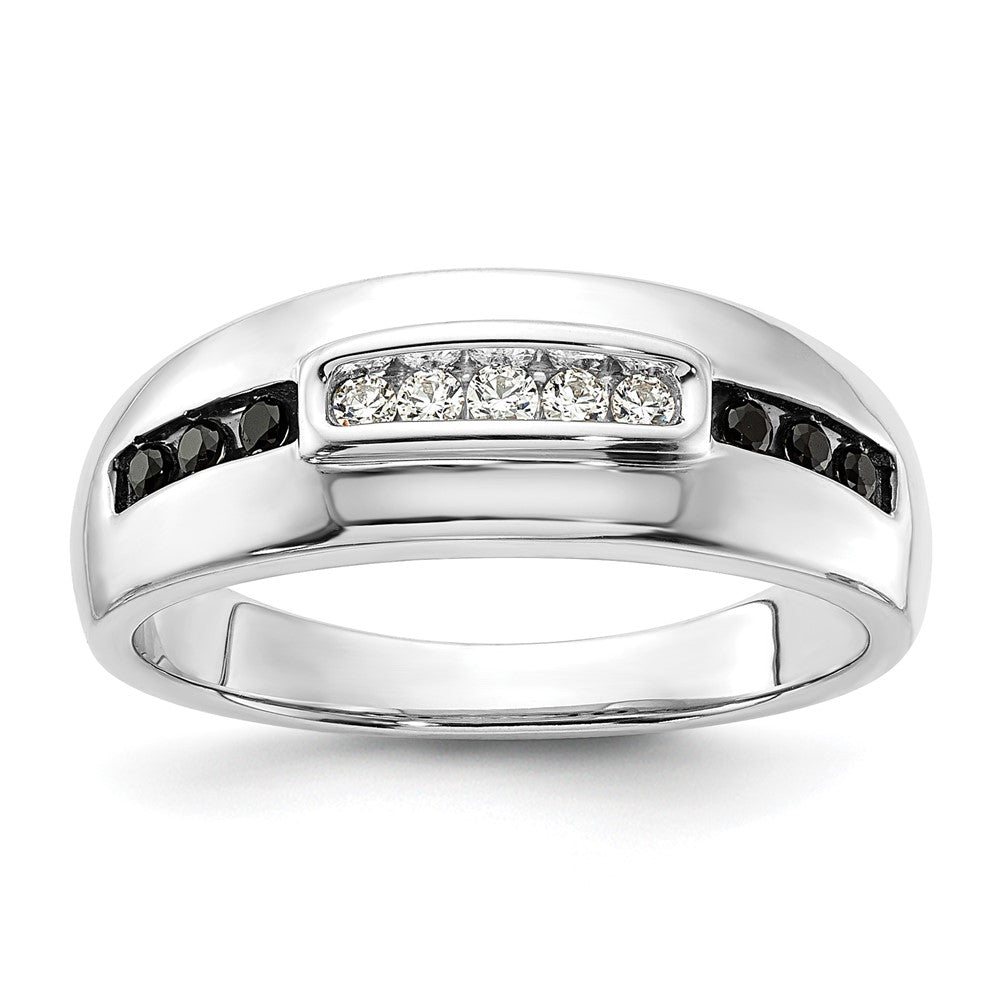14K White Gold 1/4 Carat And Black Diamond Complete Men'S Ring