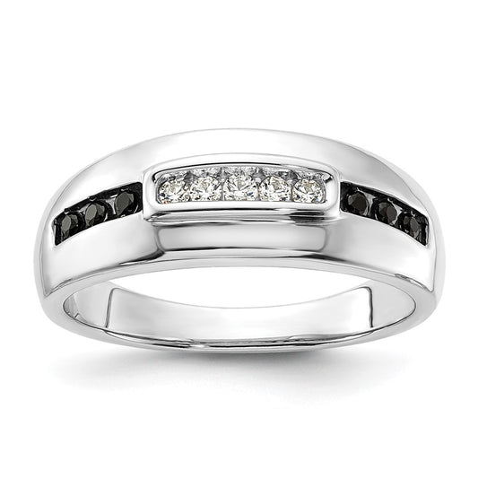 14K White Gold 1/4 Carat And Black Diamond Complete Men'S Ring
