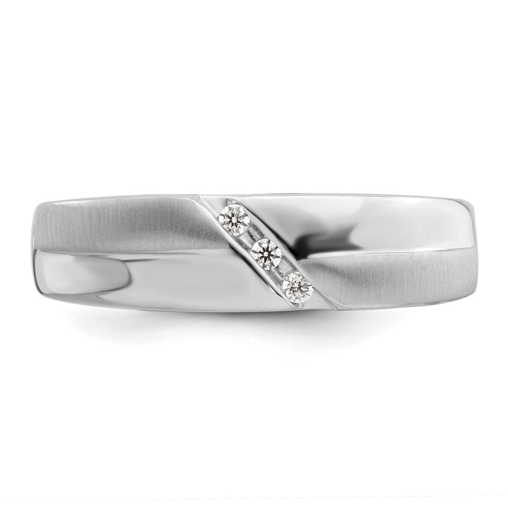 14K White Gold 3 Stone Satin And Polished 1/20 Carat Diamond Complete Men'S Band