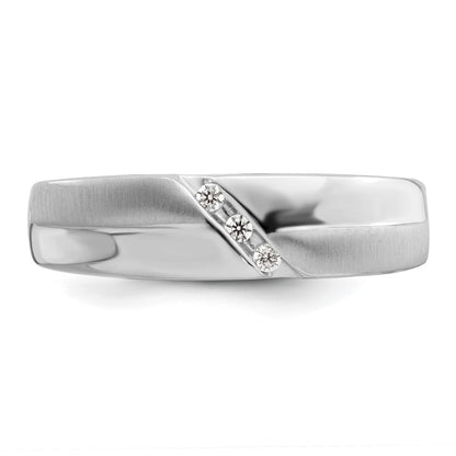 14K White Gold 3 Stone Satin And Polished 1/20 Carat Diamond Complete Men'S Band