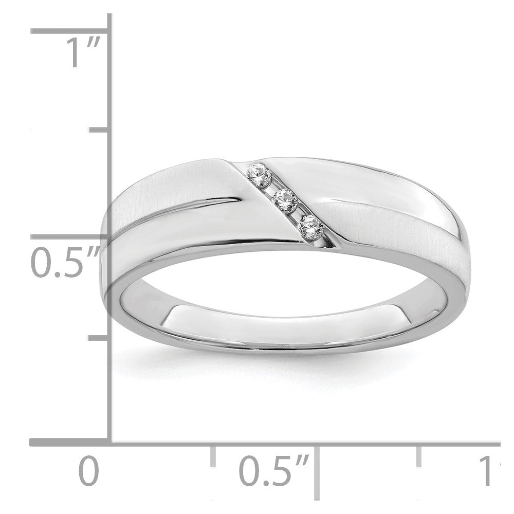 14K White Gold 3 Stone Satin And Polished 1/20 Carat Diamond Complete Men'S Band