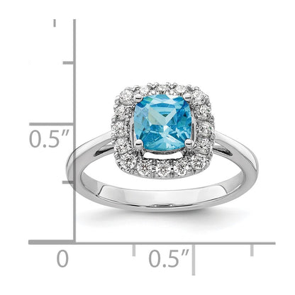 14k White Gold 1/4 Ct. Lab Grown Diamond VS/SI+ G+ December Birthstone Blue Topaz Halo Ring