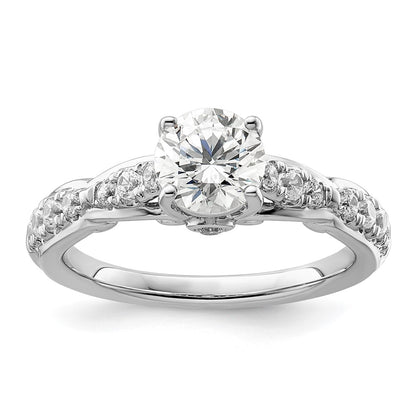 14k White Gold 3/8 Ct. Lab Grown Diamond VS/SI+ G+ 1 Ct. Center Round Semi Mount Shared Prong Engagement Ring