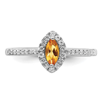 14k White Gold 1/5 Ct. Lab Grown Diamond VS/SI+ G+ and Citrine November Birthstone Ring