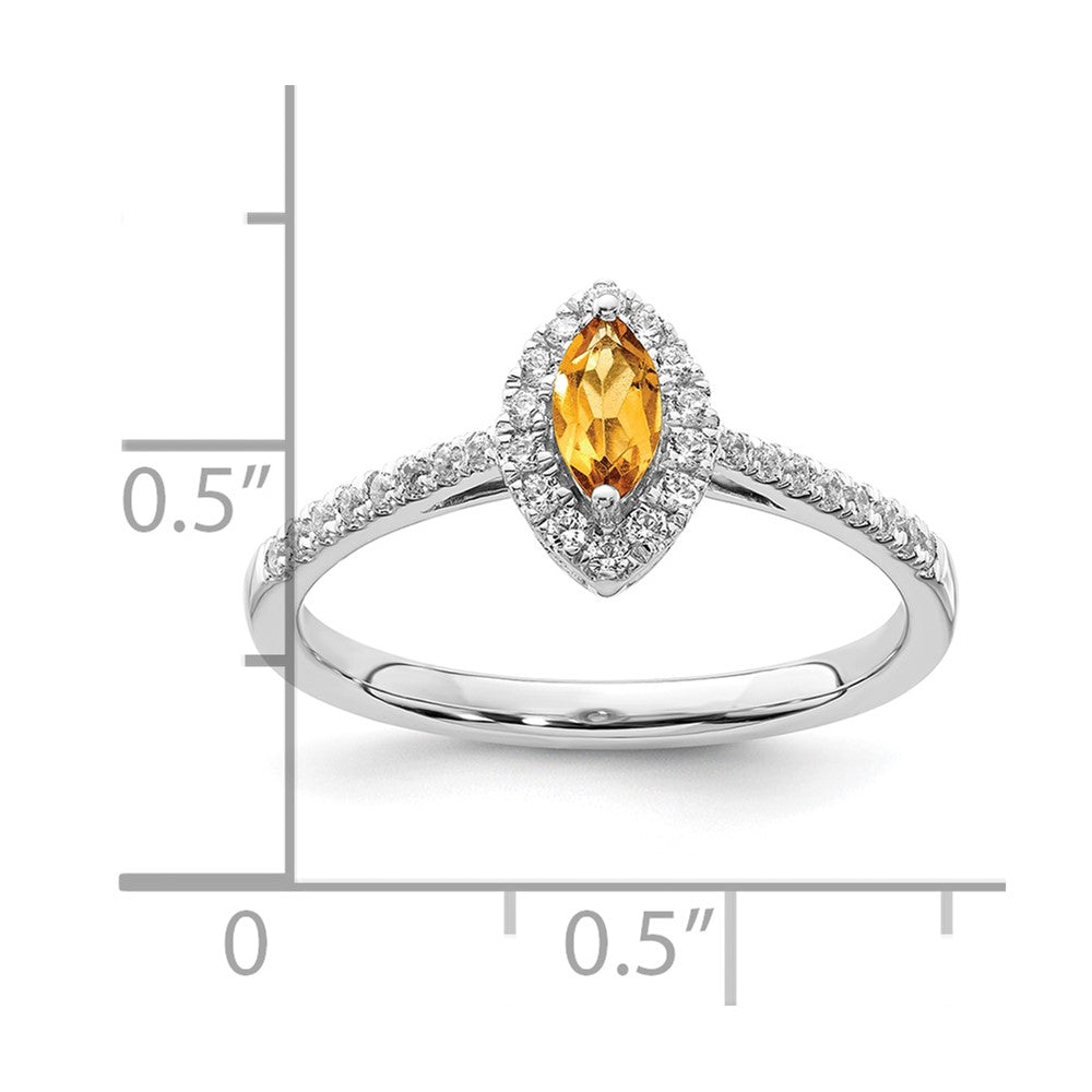 14k White Gold 1/5 Ct. Lab Grown Diamond VS/SI+ G+ and Citrine November Birthstone Ring