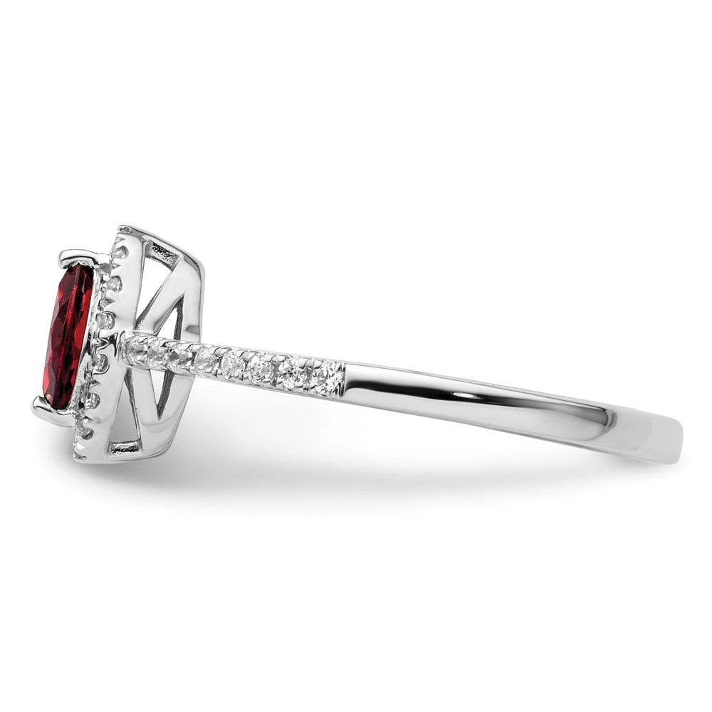 14k White Gold 1/5 Ct. Lab Grown Diamond VS/SI+ G+ and Garnet January Birthstone Ring