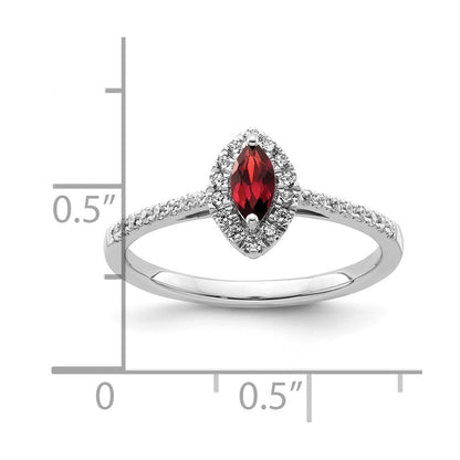 14k White Gold 1/5 Ct. Lab Grown Diamond VS/SI+ G+ and Garnet January Birthstone Ring