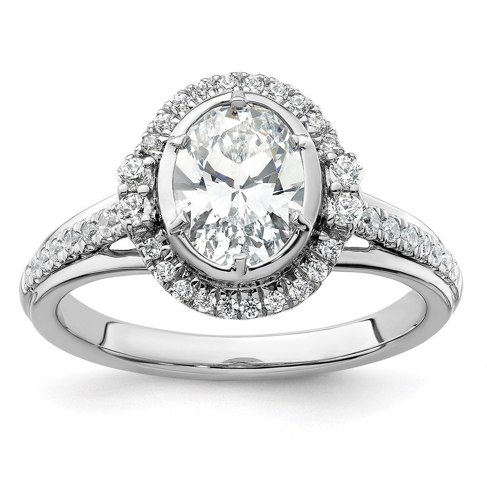 14K White Gold True Origin 1/3 Carat Lab Grown Diamond Vs D E F Semi Mount Oval Fancy Halo Engagement Ring