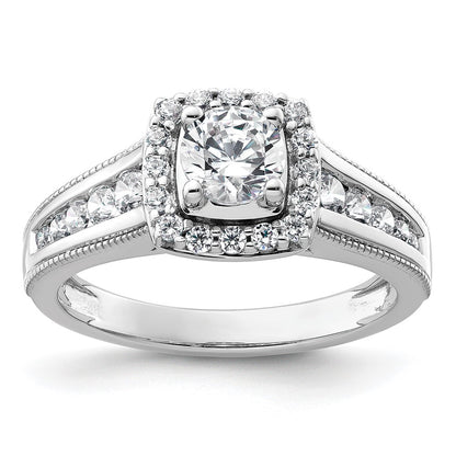 14k White Gold 1 Ct. Lab Grown Diamond VS/SI+ G+ Round Halo Engagement Ring