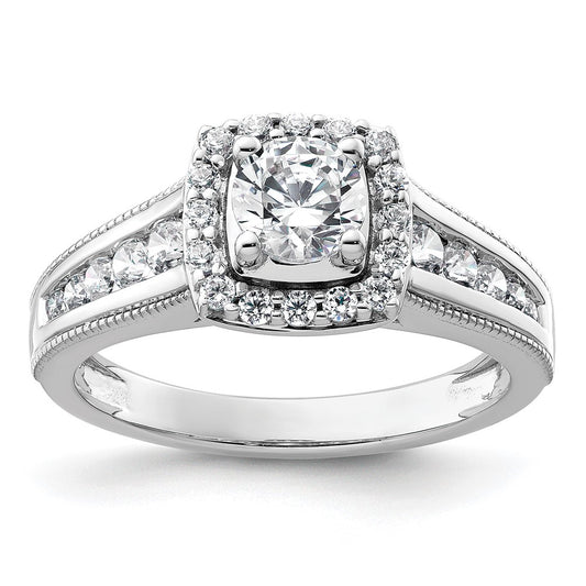14k White Gold 1 Ct. Lab Grown Diamond VS/SI+ G+ Round Halo Engagement Ring