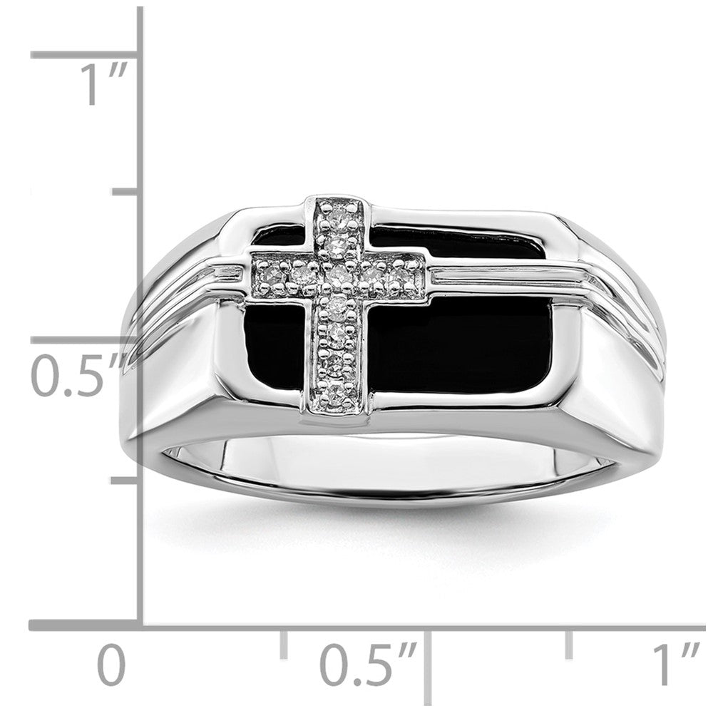14k White Gold 1/20 Ct. Lab Grown Diamond VS/SI+ G+ and Onyx Cross Men's Ring