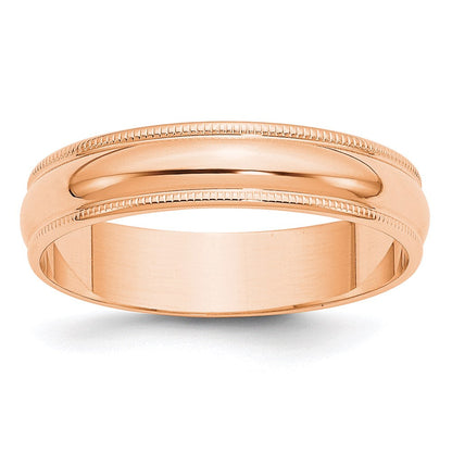18k Rose Gold 5mm Lightweight Milgrain Half Round Wedding Band Ring