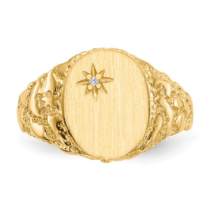 10K Yellow Gold 11.0X9.0mm Closed Back Aa Diamond Signet Ring