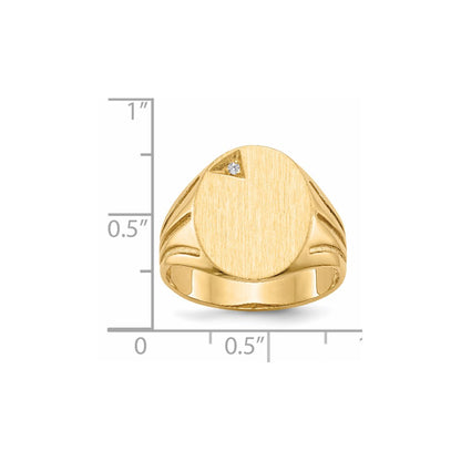 14K Yellow Gold 16.0x14.0mm Open Back AA Real Diamond Men's Signet Ring