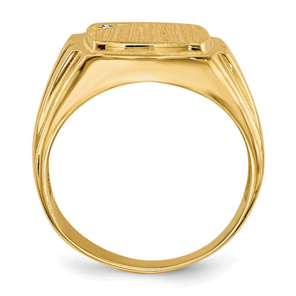 14K Yellow Gold 11.5x12.0mm Grooved Sides Open Back AA Real Diamond Men's Signet Ring