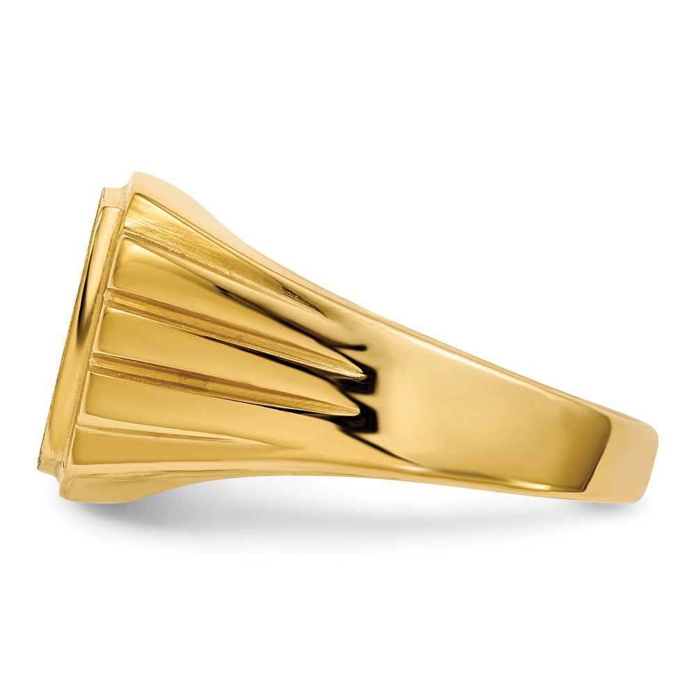 14K Yellow Gold 11.5x12.0mm Grooved Sides Open Back AA Real Diamond Men's Signet Ring