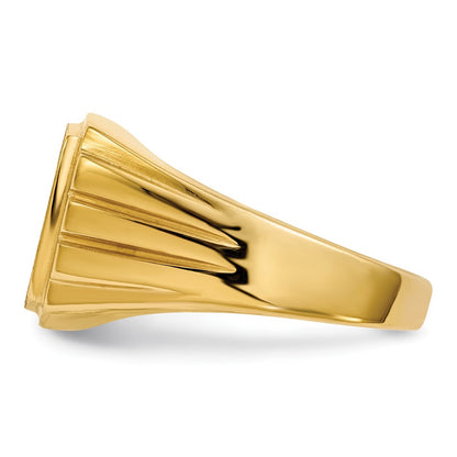 14K Yellow Gold 11.5x12.0mm Grooved Sides Open Back AA Real Diamond Men's Signet Ring