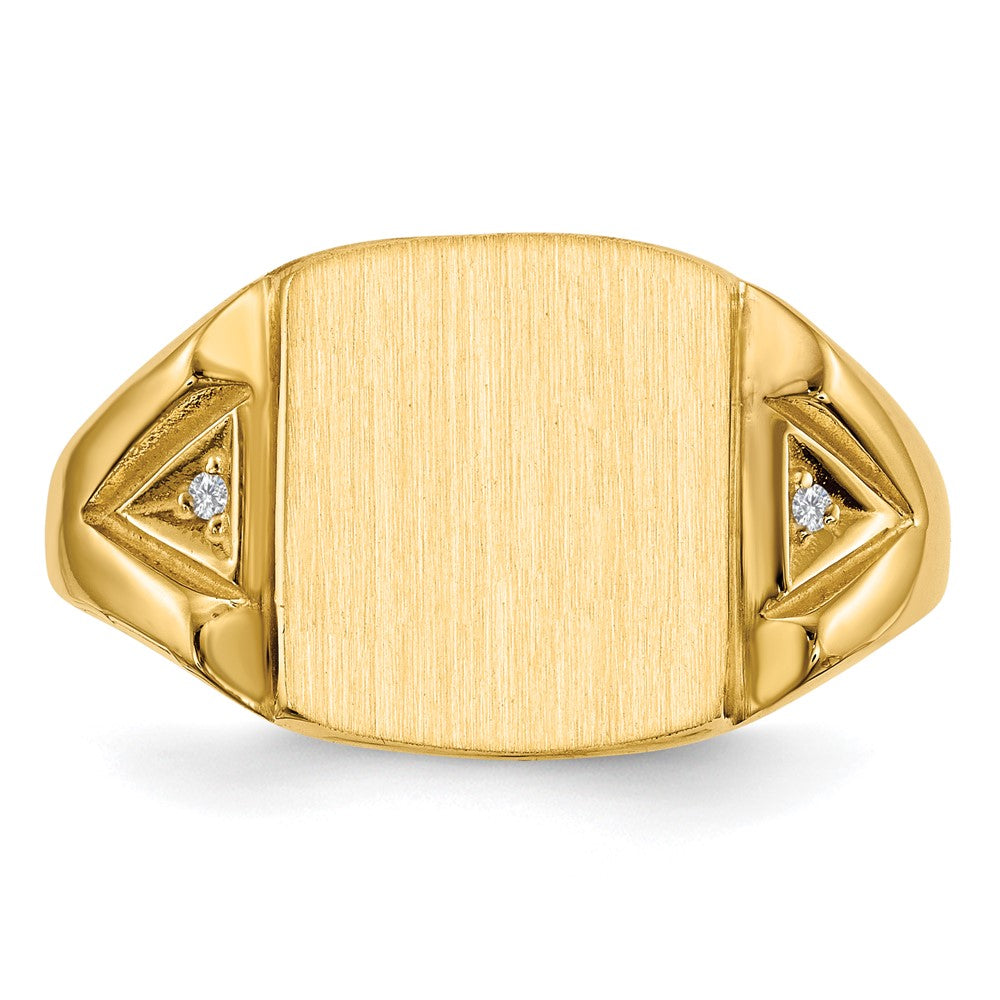 14K Yellow Gold 12.0x11.0mm Open Back AAA Real Diamond Men's Signet Ring