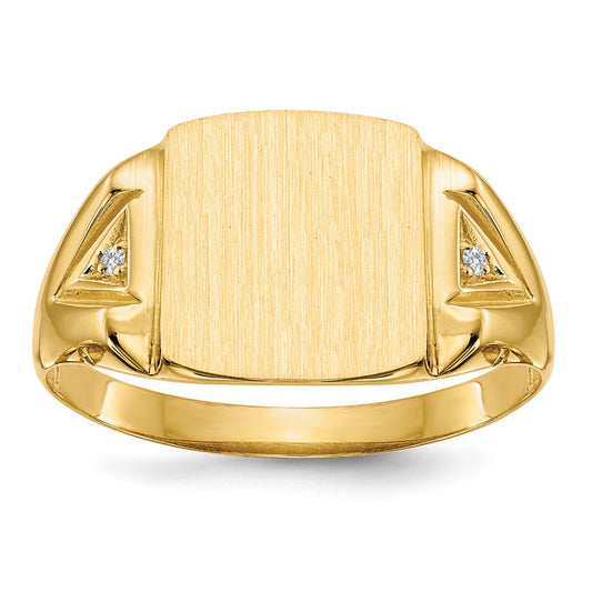 14K Yellow Gold 12.0x11.0mm Open Back AAA Real Diamond Men's Signet Ring