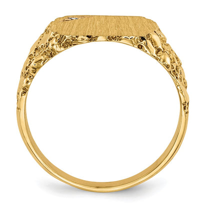 14K Yellow Gold 10.0x11.5mm A Real Diamond Closed Back Signet Ring
